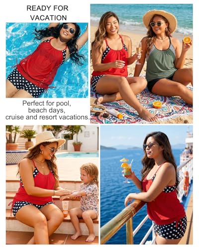 Image of Holipick Plus Size Tankini Swimsuits for Women Two Piece Tummy Control Bathing Suit Blouson Tankini Top with Shorts