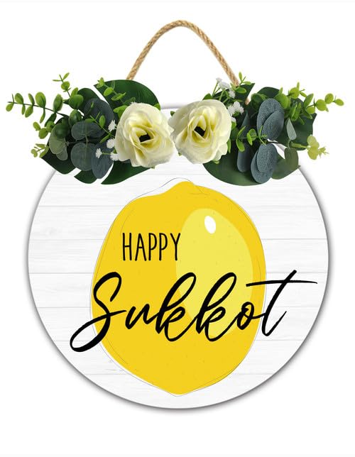 Happy Sukkot Wall Sign Rosh Hashanah Porch Decor Jewish New Year Decoration Yom Kippur Day Wall Hanging Sukkah Festival Party Decor Jewish Housewarming Gift 30x30 CM Retro Wooden Plaque