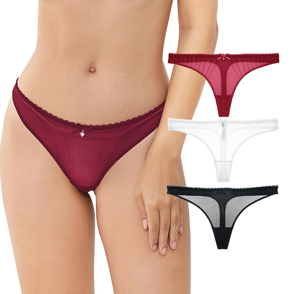 Varsbaby Women's Sexy see through knickers Mesh g string thongs slutty cotton underwear for women multipack low waist