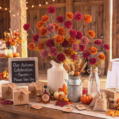 Image of Giegxin 5 Pcs Fall Artificial Pompom Mums Autumn Fake Silk Pompom Floral Bouquet for Home Table Centerpiece Thanksgiving Harvest Decor