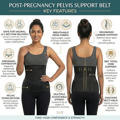 Image of EGR Postpartum Belt After Delivery - Maternity Belt After Delivery C Section Support | 3 in 1 Pregnancy Belts After Delivery for Tummy & Waist Recovery | Adjustable Abdominal Binder for Women (Black)