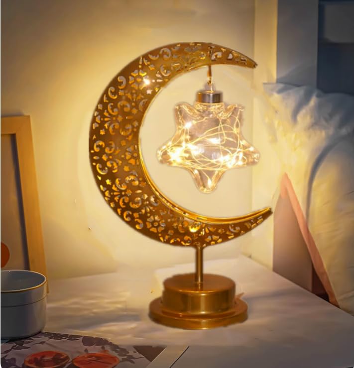 Novelty Table Lamps Moon Ramadan Lamp Hanging Enchanted Lunar Lamp, Battery Operated Nightstand Nursery Light Dorm Office Table Christmas Decorations Gifts for Kids and Wifes(Hanging Star) — image 1
