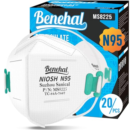 NIOSH Approved N95 Mask Particulate Respirators, Pack of 20 N95 Face Masks, Individually Wrapped, Universal Fit