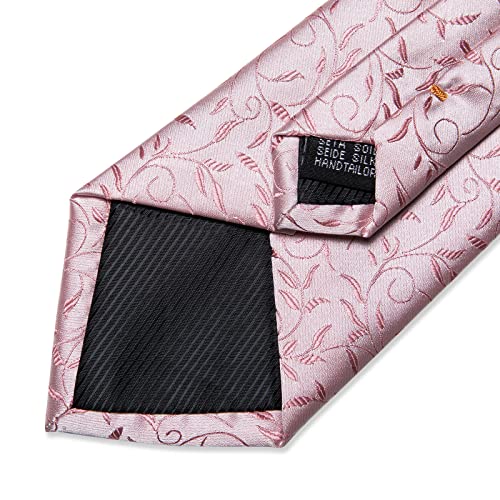 Image of DiBanGu Silk Floral Ties for Men Woven Paisley Necktie and Tie Clip Handkerchief Cufflinks Set for Party Wedding