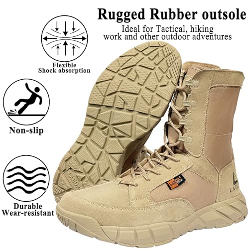 Image of Lightweight Mens Tactical Shoes Combat Boots Coyote Brown Boots Military Training Lace Up Outdoor Hiking Breathable Army Shoe Side Zipper