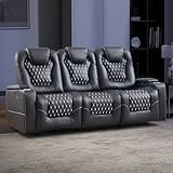 EBELLO Power Faux Leather Reclining Couch with Cup Holder and USB Port, Living Room Furniture Set, Electric Recliner Sofa for Home Theater Seat (3 Seat Sofa, Black)