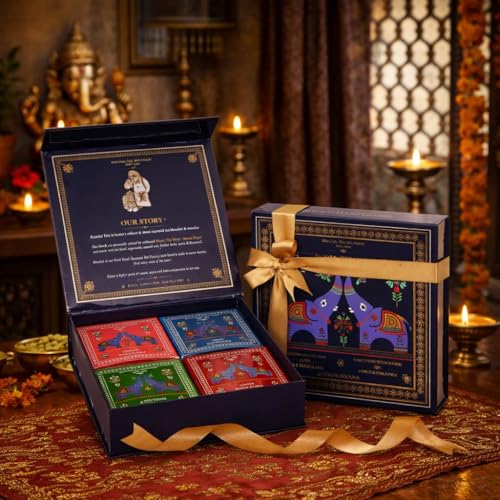 Image of Sancha Tea Boutique, India Bharat Chai Collection, Masala Chai Variety Pack, Ginger /Cardamom /Mint /Original Flavours, 40 Pyramid Tea Bags, Gift Box