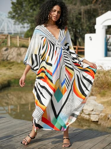 Image of KEYLORTING Plus Size Kaftan Dress Women, African Moo Moo Print Caftan, Batwing Dress, Beach Cover Up for Party and Loungewear