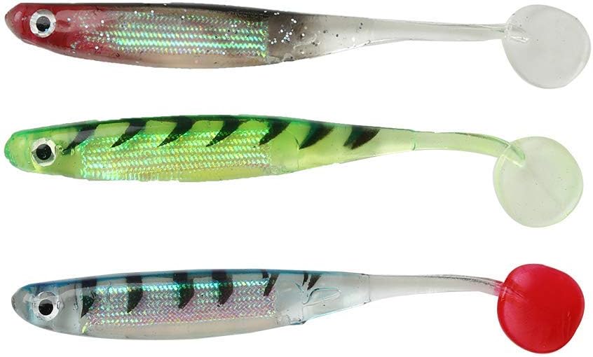Soft Fishing Lures Shad Fishing Bait Mixed Color Pack of 10 Pieces 5 Colors 3D Eyes (Mixed Colors 10 Pieces)