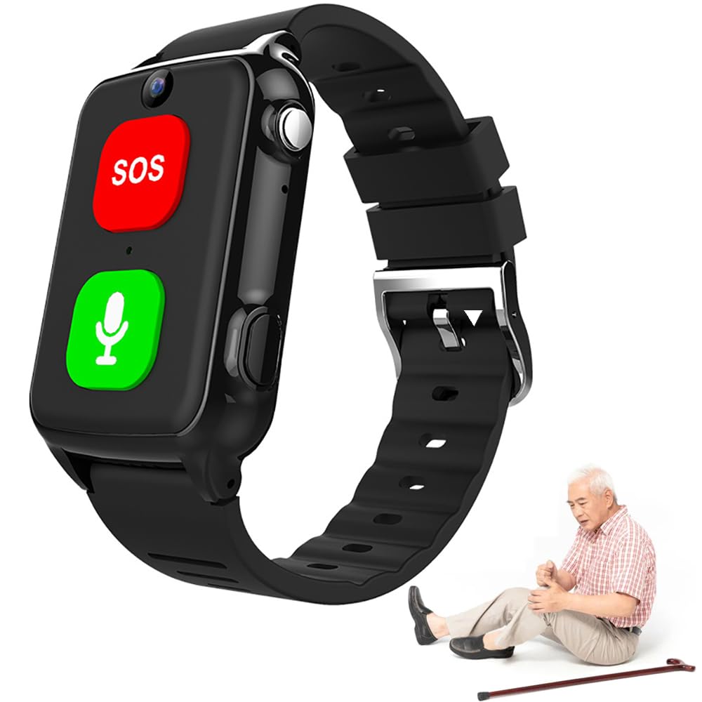 Braccialetto per chiamate di emergenza, 4 G, con fotocamera, pulsante SOS, promemoria caduta, cardiofrequenzimetro, per Alzheimer e demenza