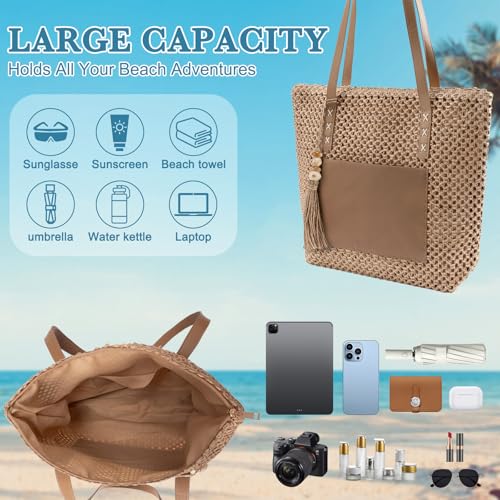 Bolso tipo tote de playa de paja para mujer miniatura 5