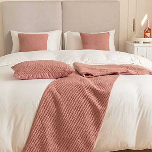 Ttiiloe Pink Geometry Bed Runner Velvet Solid Color Bed Scarf Soft Bedding Cover Bedspread Protection Bed End Towel Throw Decorative For Hotel Bedroom, 45 X 210Cm #TOP2