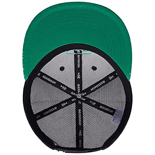 Image of BASSDASH Flat Brim Trucker Cap Adjustable Snapback Hat Mesh Back for Men Women