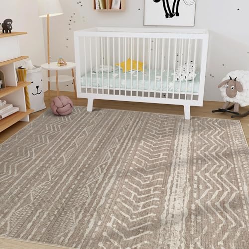 Nakagishi 5x7 Area Rugs Living Room: Washable Boho Large Neutral Soft Rug Farmhouse Stain Resistant Modern Indoor Non-Slip Floor Carpet for Bedroom Nursery Kids Playroom Office Dining Room Dorm