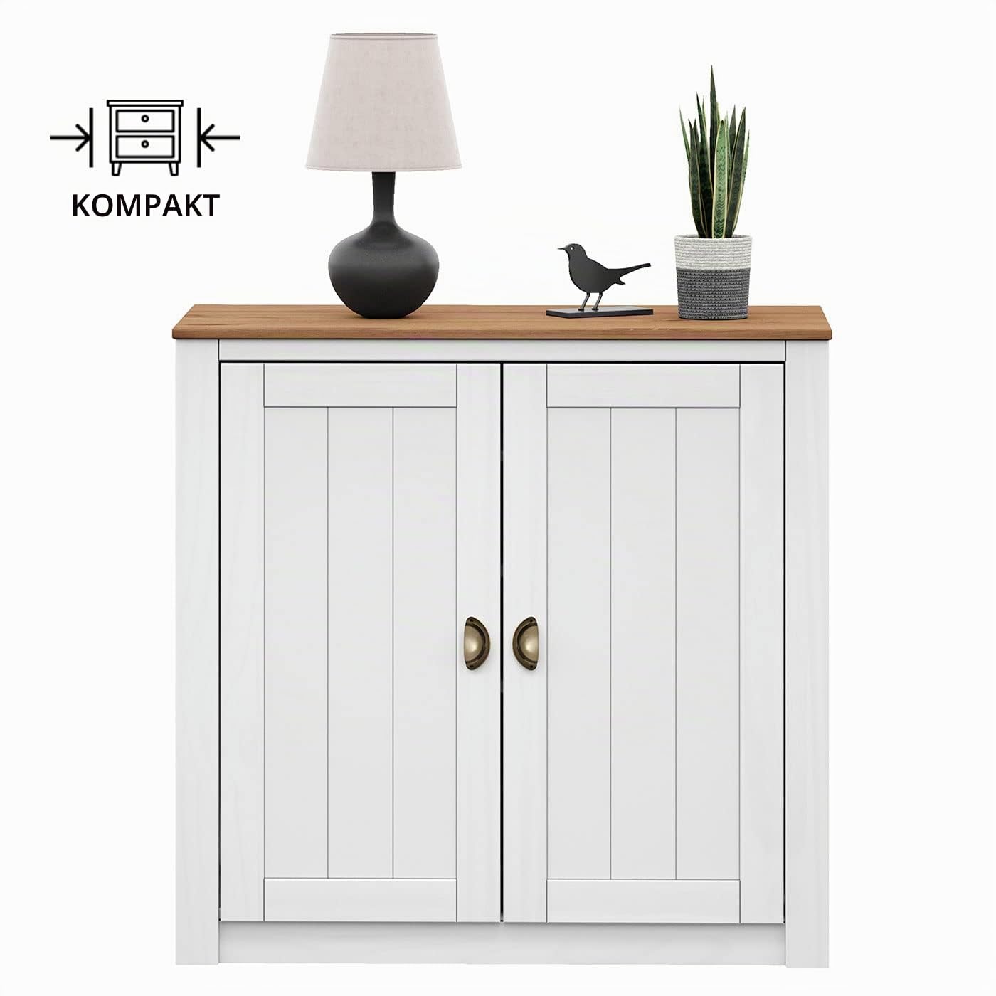 IDIMEX Kommode Bolton aus Kiefer in weiß/braun, Sideboard mit 2 Türen und Muschelgriffen, Buffetschrank aus Massivholz inkl. Einlegeböden