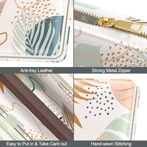 Image of Nipichsha Womens Wallet, RFID Wristlet Wallet for Women, Cute Ladies Purse, Large Credit Card Clutch Purse, Leather Card Holder Wallets with Zipper & Phone Holder, Boho Leaves
