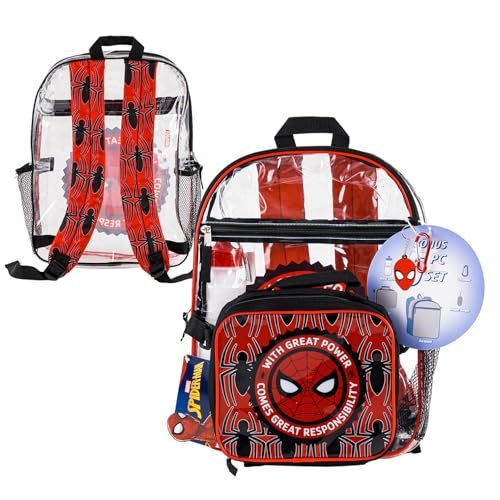 Fast Forward Mochila grande do Homem-Aranha de 40,6 cm e lancheira, inclui garrafa de água, chaveiro e mosquetão