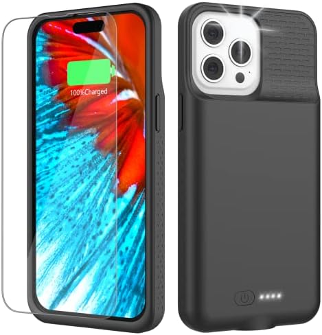 Ginfoxi Akkuhülle Für IPhone 13/14 Pro - 7000mAh, Ultraslim Mit Halterung & 360° Schutz | Schwarz