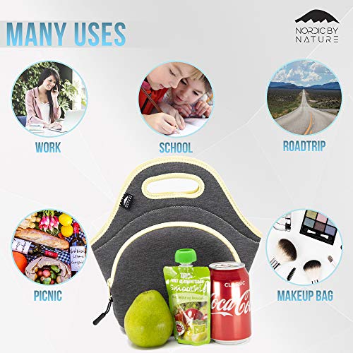 Lunch Bags For Women & Lunch Boxes For Kids | Nordic By Nature Premium Insulated Lunch Box Extra Thick Neoprene, Soft Cotton Feel, Premium Stitching, Outside Pocket, Washable (M) Yellow #TOP6
