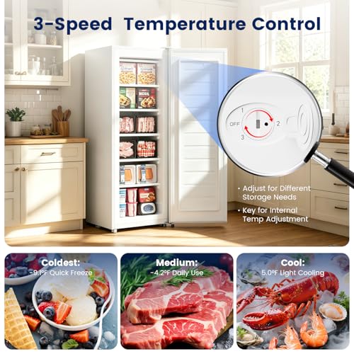 Image of BANGSON 6.5 Cu.ft Upright Freezer, Stand up Freezer with Adjustable Thermostat, Removable Leg, Reversible Single Door, for Bedroom /Home /Dorms /Apartment, White