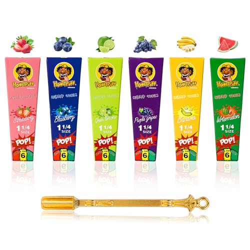 Honeypuff Flavoured Pre Rolled Cones With Pop Filter Tips | 6 Different Flavors | 1 1/4 Size Flavored Pre Rolling Cones Filter Tip with Bursting Flavor Bead (1 1/4 Size 6 Different Flavors) White