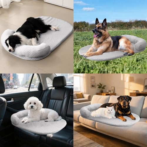 AZVFLY Kühlmatte Hund Selbstkühlende Hundematte Kühldecke: Schlafplätze & Möbel für Hunde Waschbar Hund Kältematte für Drinnen, Draußen und Auto (65 * 50CM-Grau)