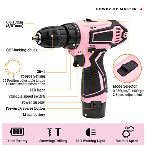 Haofy Akkuschrauber, Wiederaufladbare 12 V Bohrmaschine mit Ladegerät, Kompaktes Bohrschrauber Set mit Werkzeug… – Bild 5