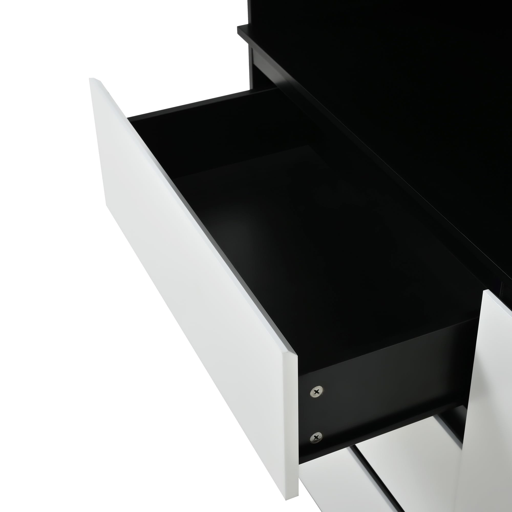 REXO Vetrina da cucina multifunzionale, con illuminazione a LED, 6 ante, 3 cassetti, ripiani, per riporre stoviglie, microonde, L 120,5 x P 40 x H 180 cm, bianco + nero