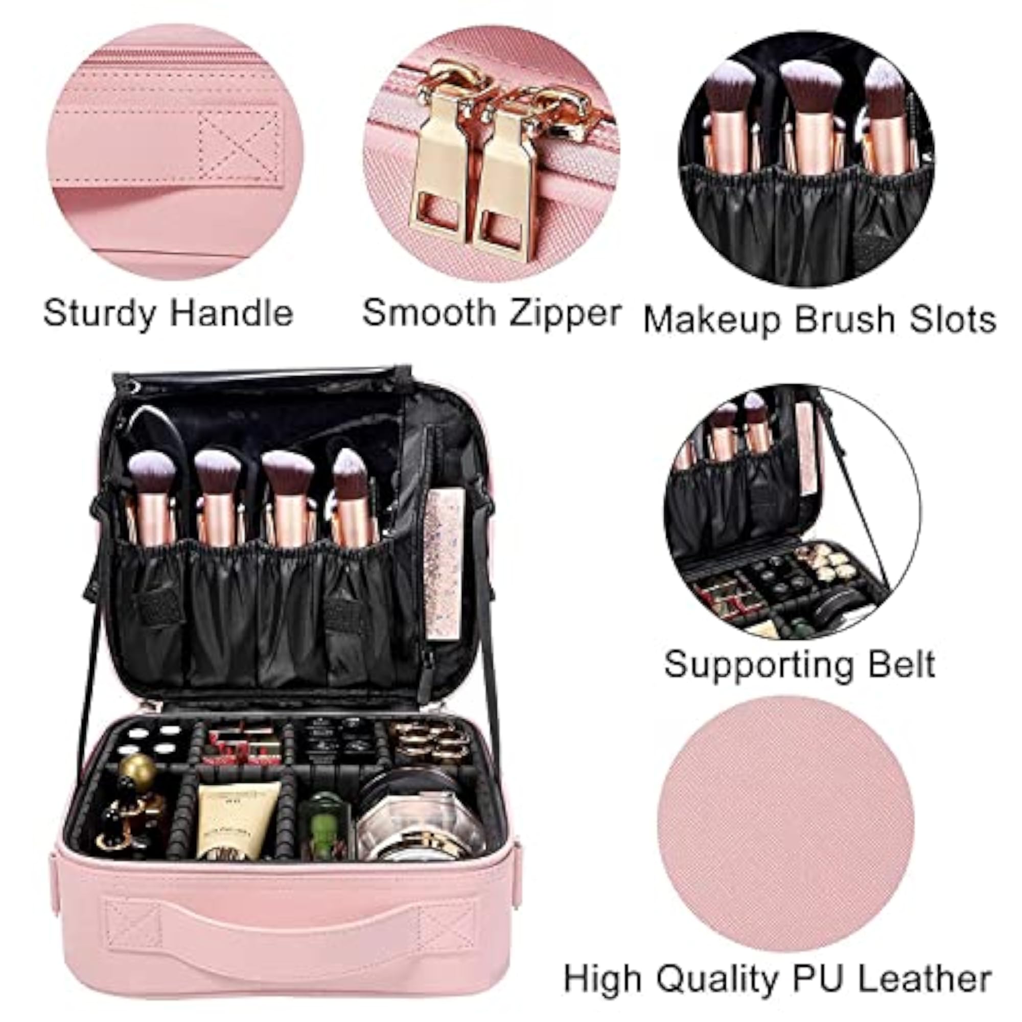 Adjustable Dividers Vanity Box Train Case for Makeup Storage