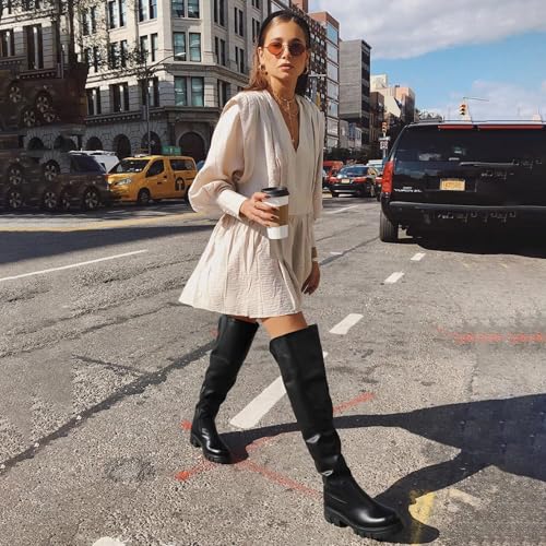 Black Thigh High Boots For Women Platform Slouch Over The Knee High Boots Lug Sole Low Chunky Heel Curve-friendly2