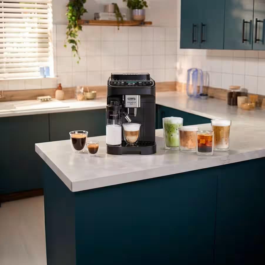 De'Longhi Magnifica Duo ECAM330.80.BXB Macchina per espresso automatica, 20 tipi di bevande calde e fredde, 2 caraffe per latte con tecnologia Latte Crema (Hot & Cool), macinino in acciaio inox, 1450