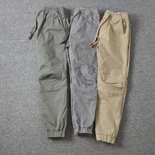 Simple Men Cargo Streetwear Slim Cropped Pants Elastic Waist Male Pants3