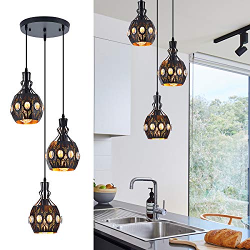 Image of YLONG-ZS 3-Light Industrial Pendant Lighting Vintage Hanging Ceiling Light Fixtures,Farmhouse Rustic Lantern Pendant Light Hanging Lamps for Dining Room,Living Room, Hotel