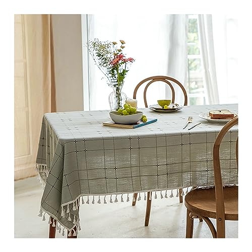 Nappe anti-taches 140x200 cm coton lin carreaux rayures teal KnSam - 2