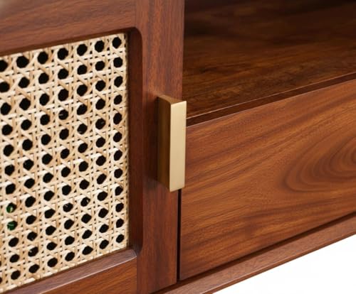 Image of MISAN Modern TV Table | Solid Sheesham Wood Sideboard TV Unit for Living Room, Bedroom, Office Furniture Stand | Wooden Free Standing Entertainment Unit Side Board Table with Storage (B-Hony)