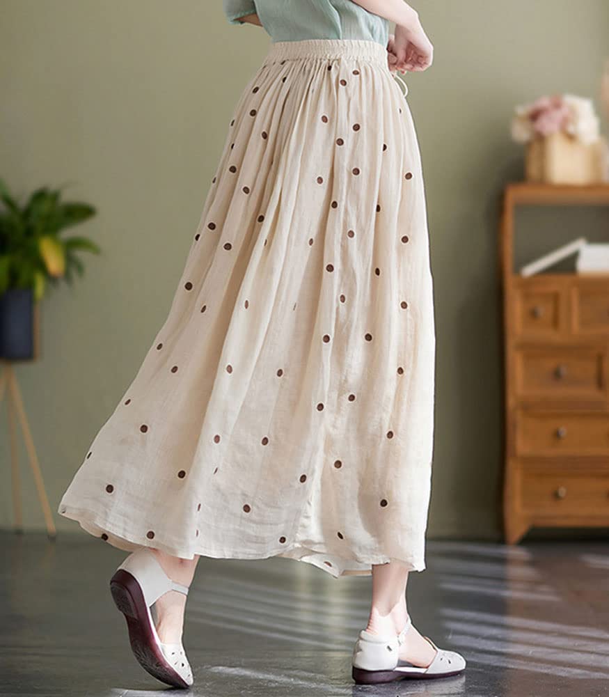 Elegancka damska spódnica w kropki o linii A, boho, swing, plisowana bawełniana spódnica midi