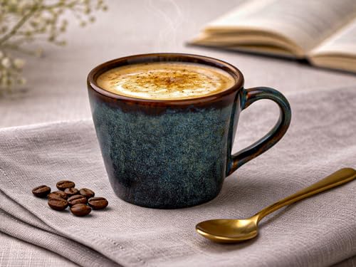 Image of Bodhi House Handcrafted Ceramic Tea Cup Set of 4 Pieces (175 Ml), Stoneware Coffee Mug, Microwave Safe Small Tea Cup, Glossy Finish, Ideal for Daily use, Casual Gatherings and Gifting, Greenish Blue