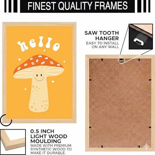 Image of BLINKART Mushroom Hello Modern Art Walls With Frame | Natural Wood Texture | Living Room Bedroom Office Wall Decoration | Poster Home Decor Frames Wall Bedroom | 12x8 Inches (D78)