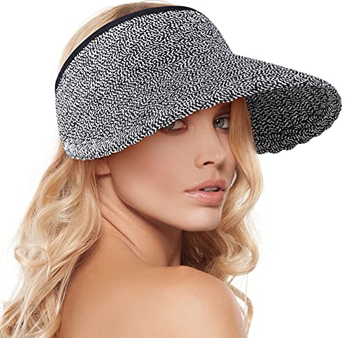 Womens Sun Hats For Women Sun Visor Hat For Women Floppy Sun Hat Golf Sun Hat Visor Women Sun Hats Uv Protection Wide Brim Sun Visor, Black/White #TOP2