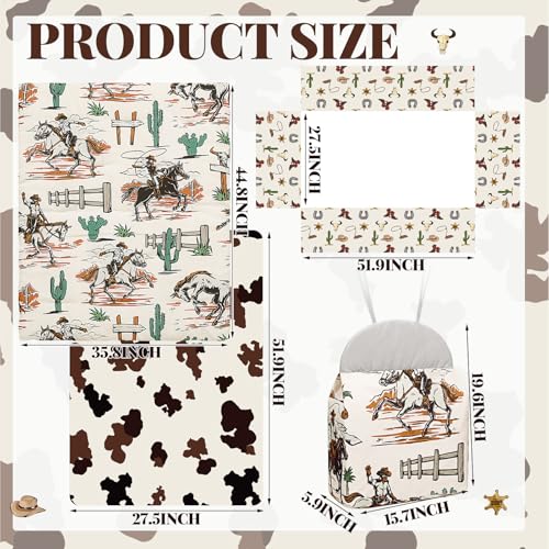 Image of Oudain 4 Piece Western Cowboy Crib Bedding Set, Including Western Cowboy Crib Skirt, Blanket, Nursery Bed Sheet and Diaper Stacker, Soft Neutral Nursery Standard Size Baby Bedding for Baby Girls Boys