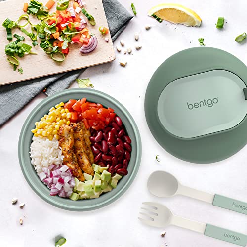 Image of Bentgo Bowl - Insulated Leak-Resistant Bowl with Collapsible Utensils, Snack Compartment and Improved Easy-Grip Design for On-the-Go - Holds Soup, Rice, Cereal & More - BPA-Free, 21.2 oz (Khaki Green)