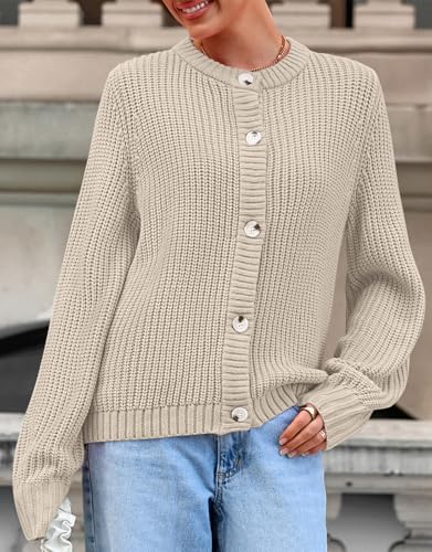 PRETTYGARDEN Womens Fall Cardigan Sweaters Crewneck Long Sleeve Button Open Front Knit Sweater Women Oversized Cardigans3