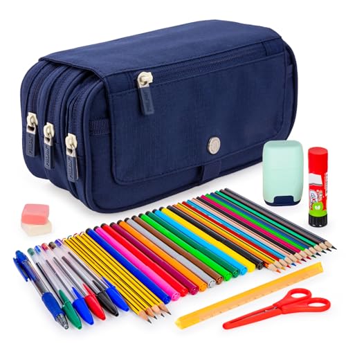 ColePack M1918 - Lote de Estuche Portatodo Triple con 3 Cremalleras y Material Escolar de Primeras Marcas Incluido (CPM-1918A)