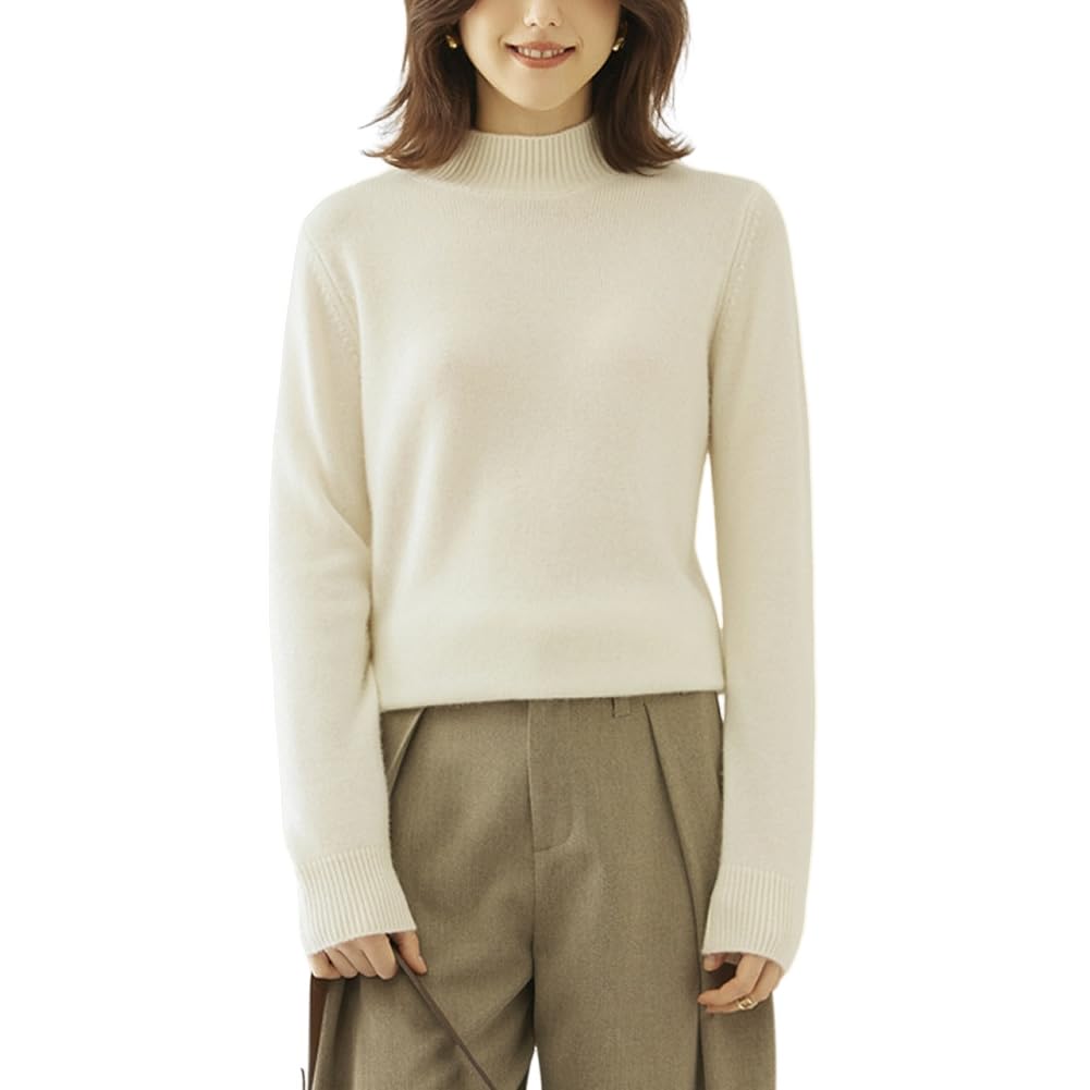 DISSA RMS3371 - Maglione da donna in cashmere con colletto alto, a maniche lunghe, in lana di cachemire tinta unita, sottile