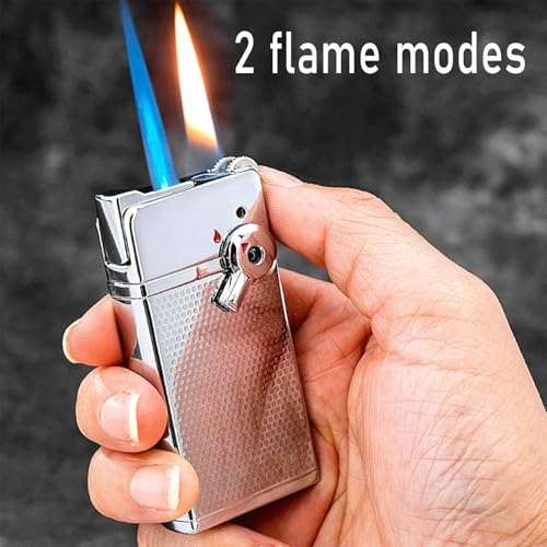 Encendedor de gas recargable doble llama resistente al viento miniatura 2