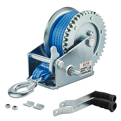 OPENROAD Boat Winch 1500lbs Double Handle Hand Winch, with 26ft Blue