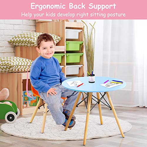 Image of Costzon Kids Table and Chair Set, 5 PCS Mid-Century Modern Style Kids Desk Set w /Wood Legs, Iron Frame for Dining Drawing Playing & Strong Bearing Capacity, Toddler Table and Chairs (Colorful)