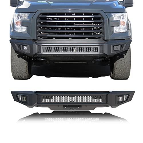 IRONBISON Front Bumper Fit 2015-2017 Ford F150 Truck Pickup Bumper Guard Off Road Steel Bull Bar with 2 LED Fog Light Splash Guard Can Add 30” LED Light Bar