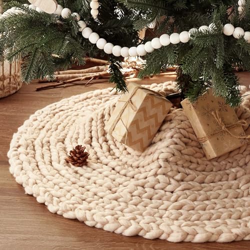 LimBridge-Knitted-Christmas-Tree-Skirt-36-Inches-Crochet-Beige-Tree-Skirt-Chunky-Knit-Thick-Rustic-Christmas-Tree-Decorations-Farmhouse-Christmas-Decor-Xmas-Holiday-Home-Party-Decorations LimBridge Knitted Christmas Tree Skirt 36 Inches Crochet Beige Tree Skirt Chunky Knit Thick Rustic Christmas Tree Decorations Farmhouse Christmas Decor Xmas Holiday Home Party Decorations