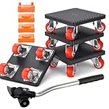 JUGGPENG 9-Teiliges Möbel Transportroller Set, Schwerer Möbelheber mit Verlängerungsstange und 4 Möbelroller, 360 Grad Drehbar Rads, 400kg Tragfähigkeit, Möbeltransporter Möbeltransportrollen